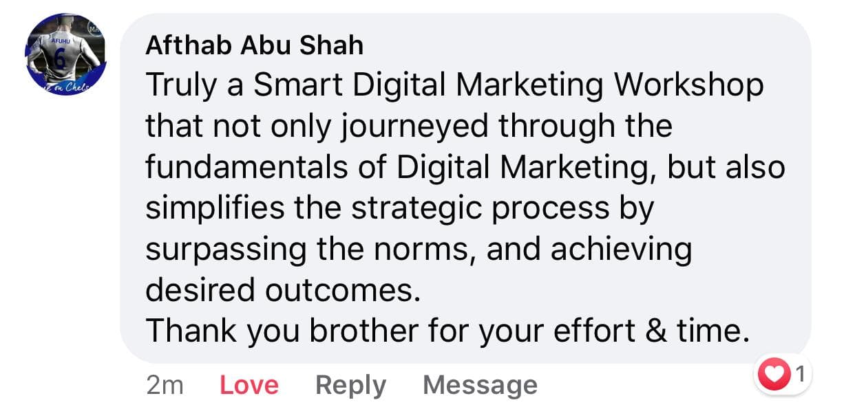 Afthab Abu Shah testimonial
